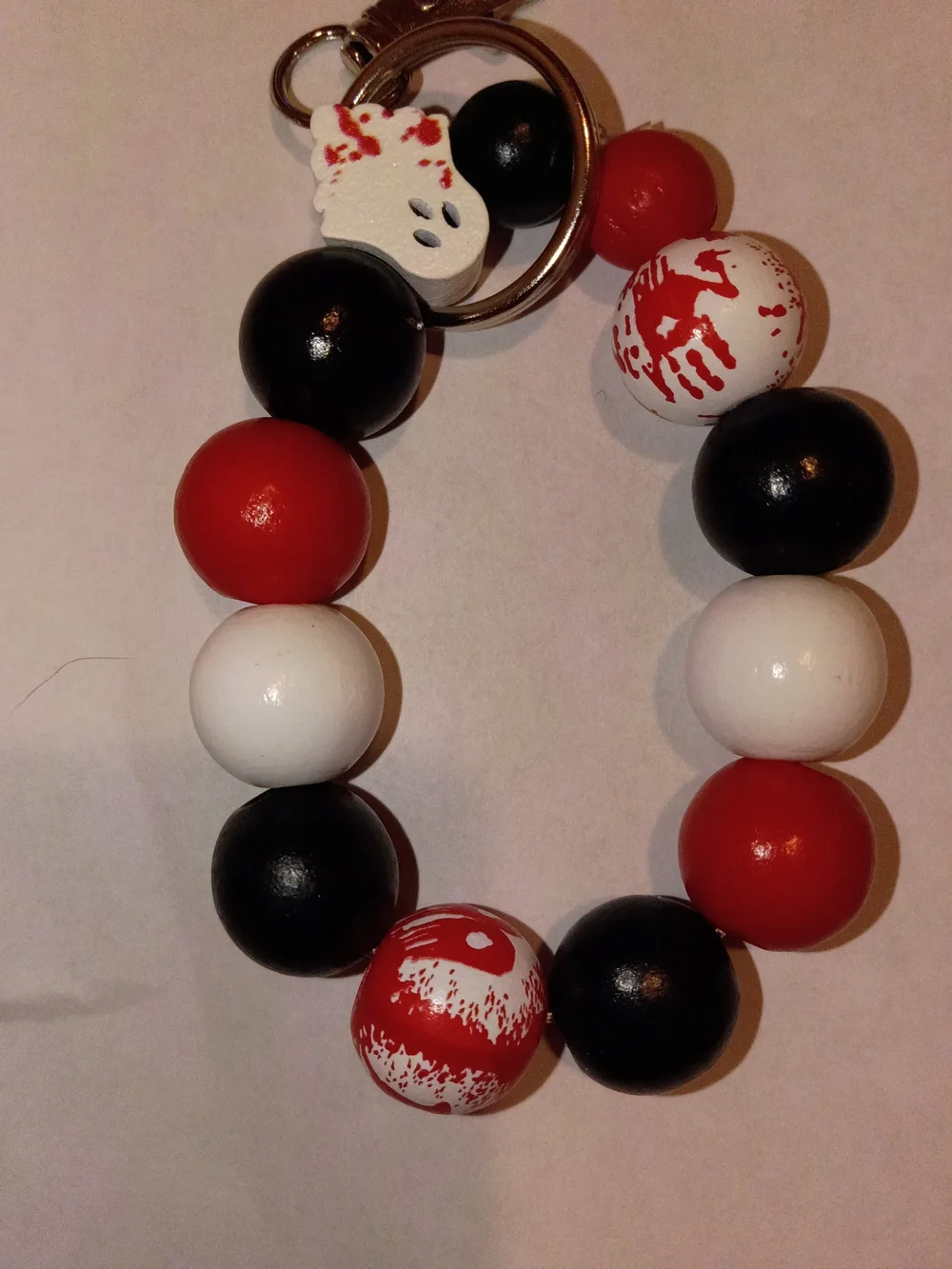 Kids Red, Black & White Beaded Keychain Bracelet